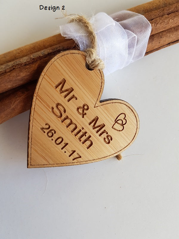 Engraved Wooden Heart Wedding Gift Tags